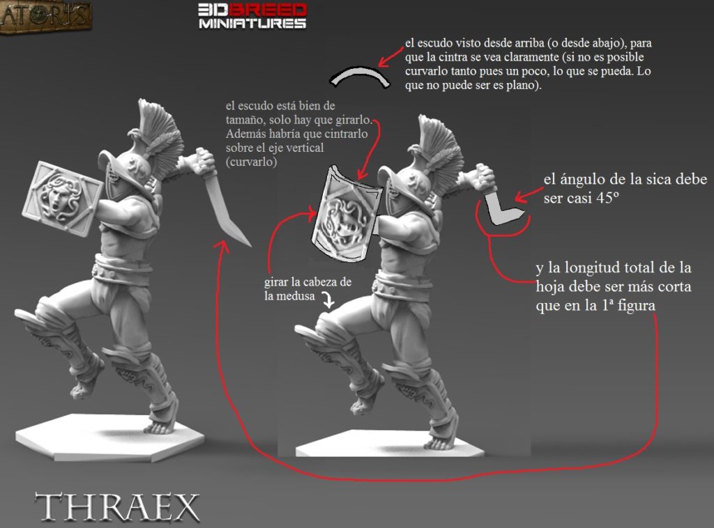 Gladiatoris - Boceto 3D del Thraex corregido por Alfonso Mañas